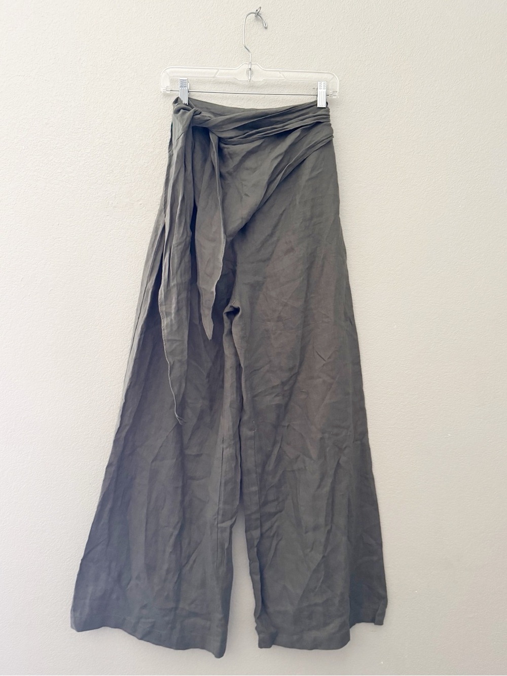 ZARA Pareo Linen Wide Leg Pants Large Green Drape Slouchy Minimalist Resort NWT - Picture 4 of 11